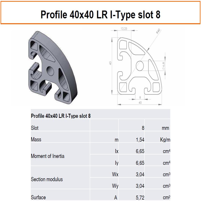 Profilato alluminio 40x40 LR scanalatura 8 tipo I