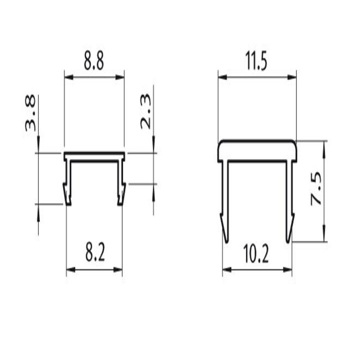 Profilato di copertura grigio scanalatura 8 tipo B (1 metro + X)