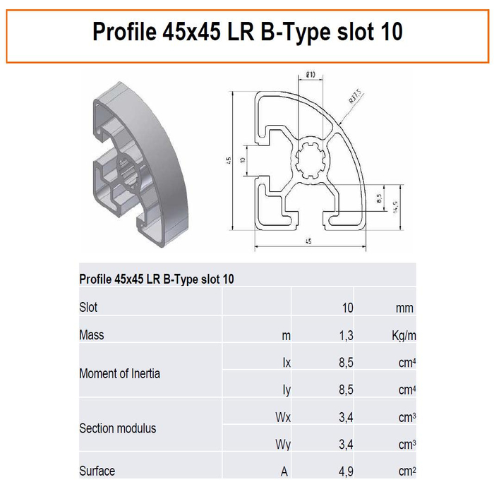 Profilato alluminio 45x45 LR scanalatura 10 tipo B