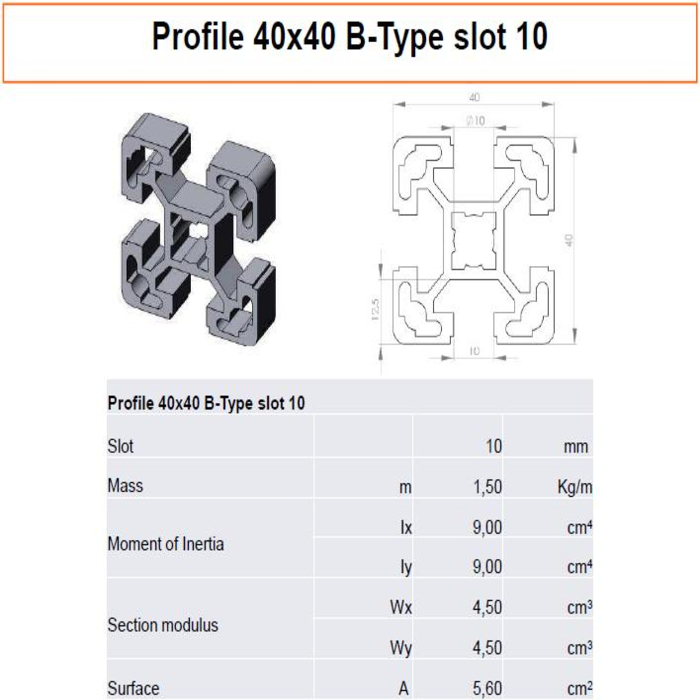 Profilato alluminio 40x40 scanalatura 10 tipo B