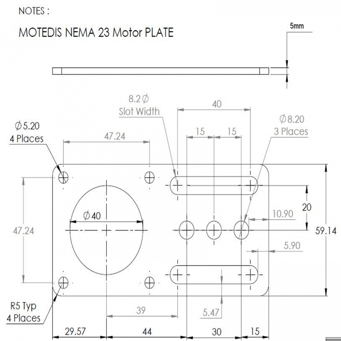 Piatto sopporto motore NEMA 23, t=5mm, Laser cut
