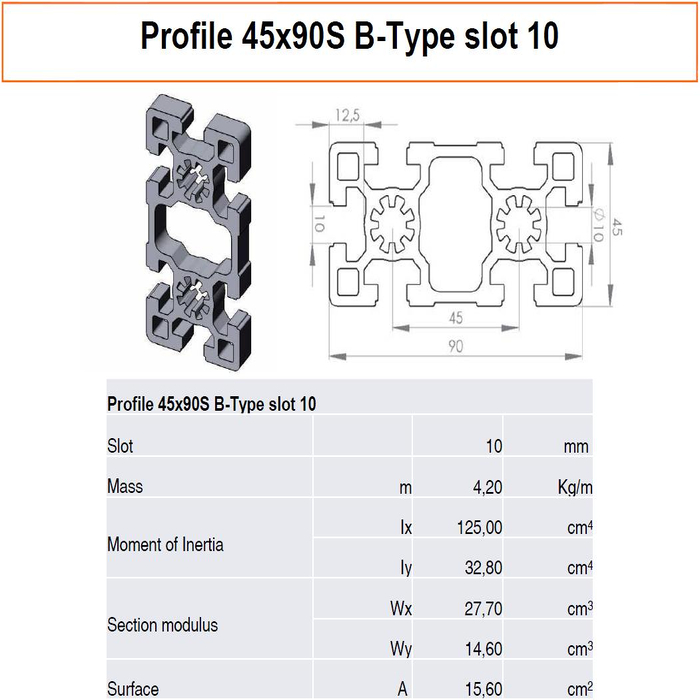 Profilato alluminio 45x90S scanalatura 10 tipo B