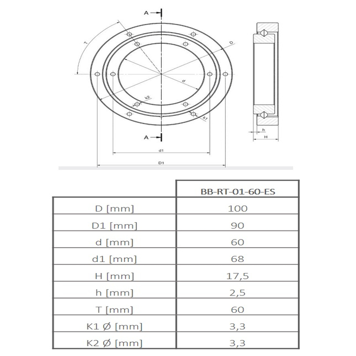 Cuscinetti ad anello rotante xirodur® BB-RT-01-60-ES