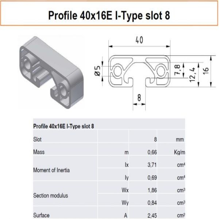 Profilato alluminio 40x16L scanalatura 8 tipo I