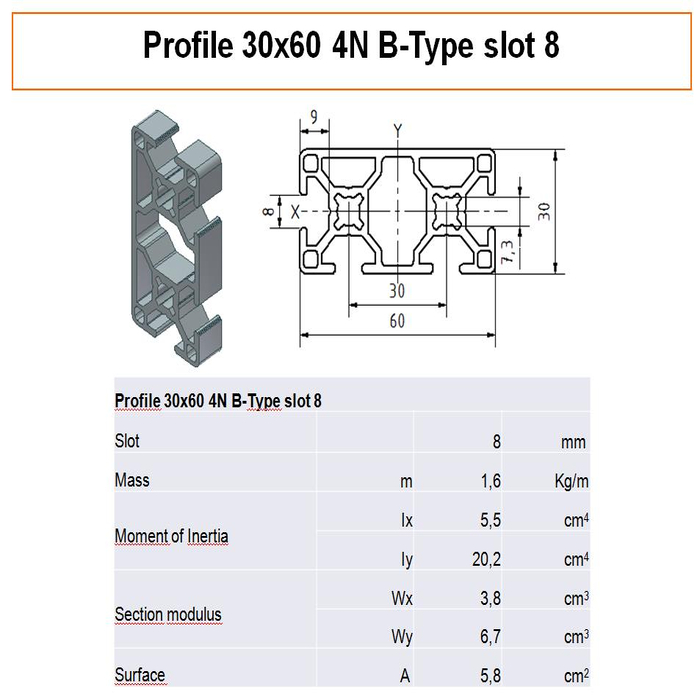 Profile 30x60 4 slots B-type  slot 8