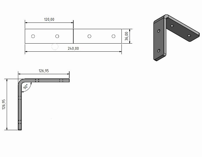 Piastra di connessione Alu laser 36x240x8 90°